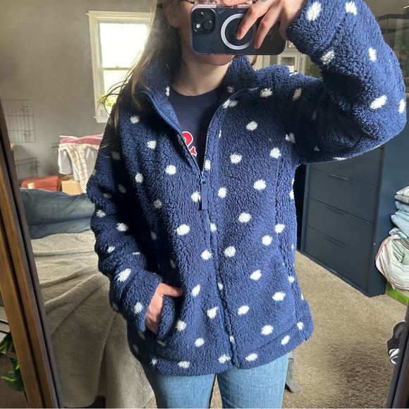 Blue Polka Dot Fleece Jacket - Picture 1 of 3